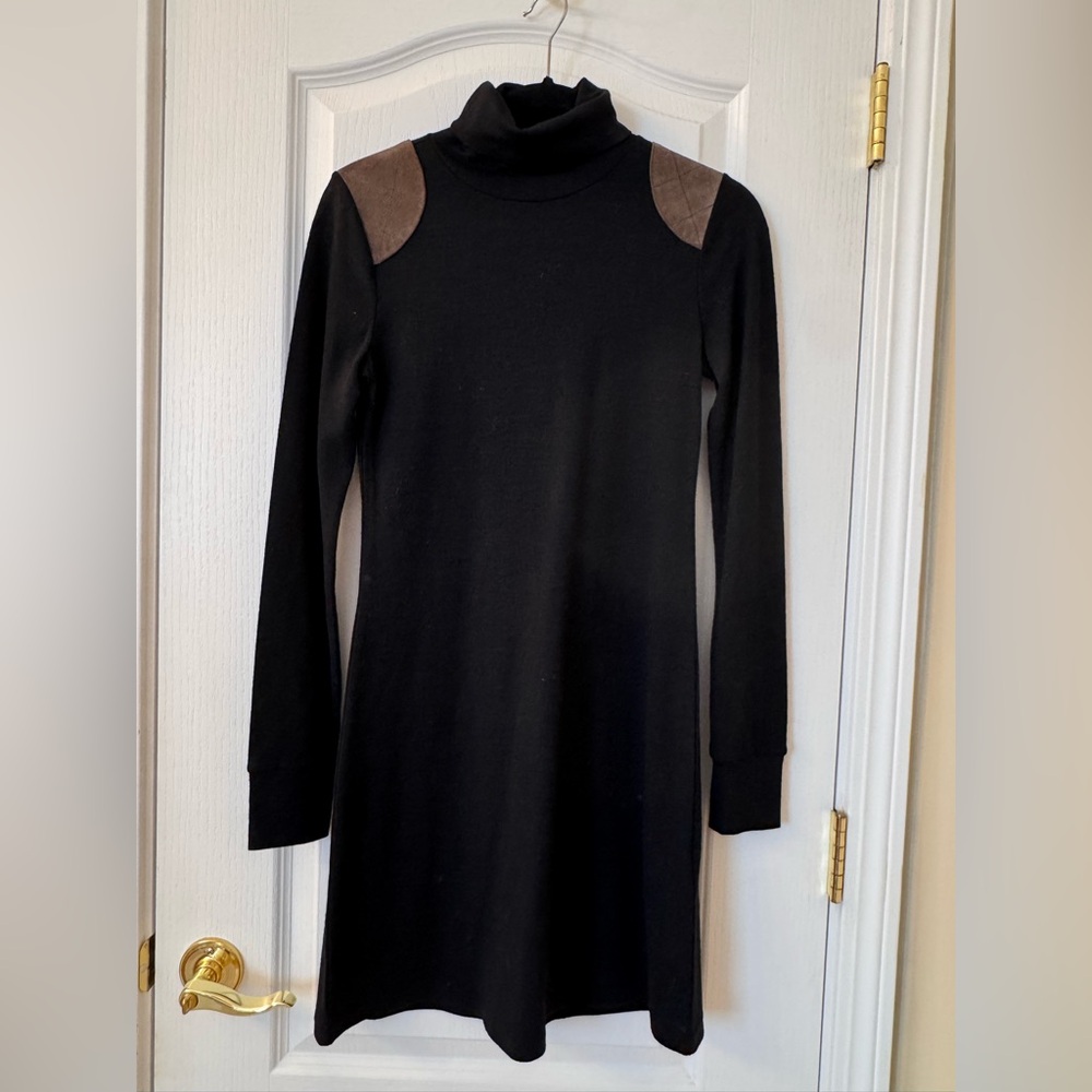 Rugby Ralph Lauren Small Black Wool Sweater Dress with Suede Shoulder Patches